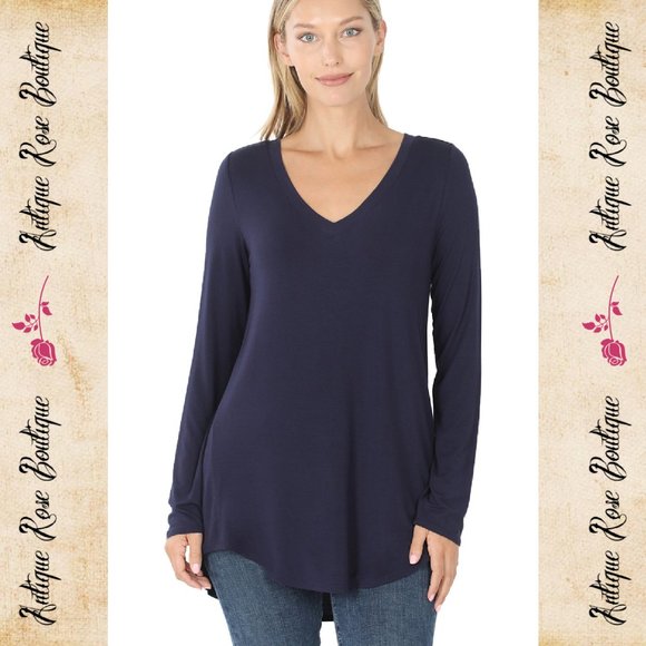 Zenana Outfitters | Tops | Long Sleeve Navy Vneck Dolphin